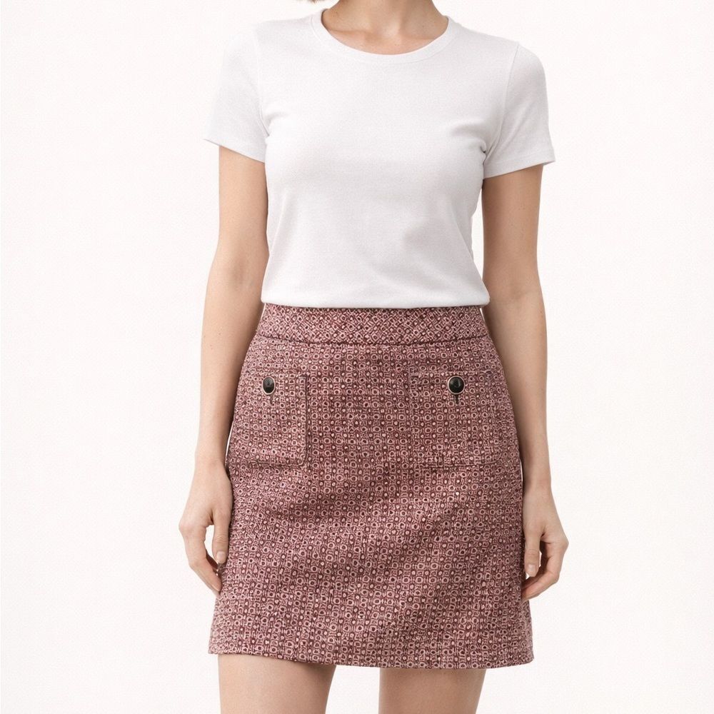 Ann Taylor LOFT Tweed Mini Skirt Size 4 Burgundy Textured